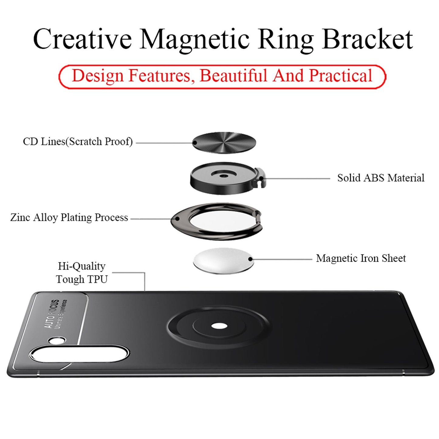 NALIA Ring Handy Handyhülle für Note10, Schutz Case Cover magnetische KFZ-Halterung