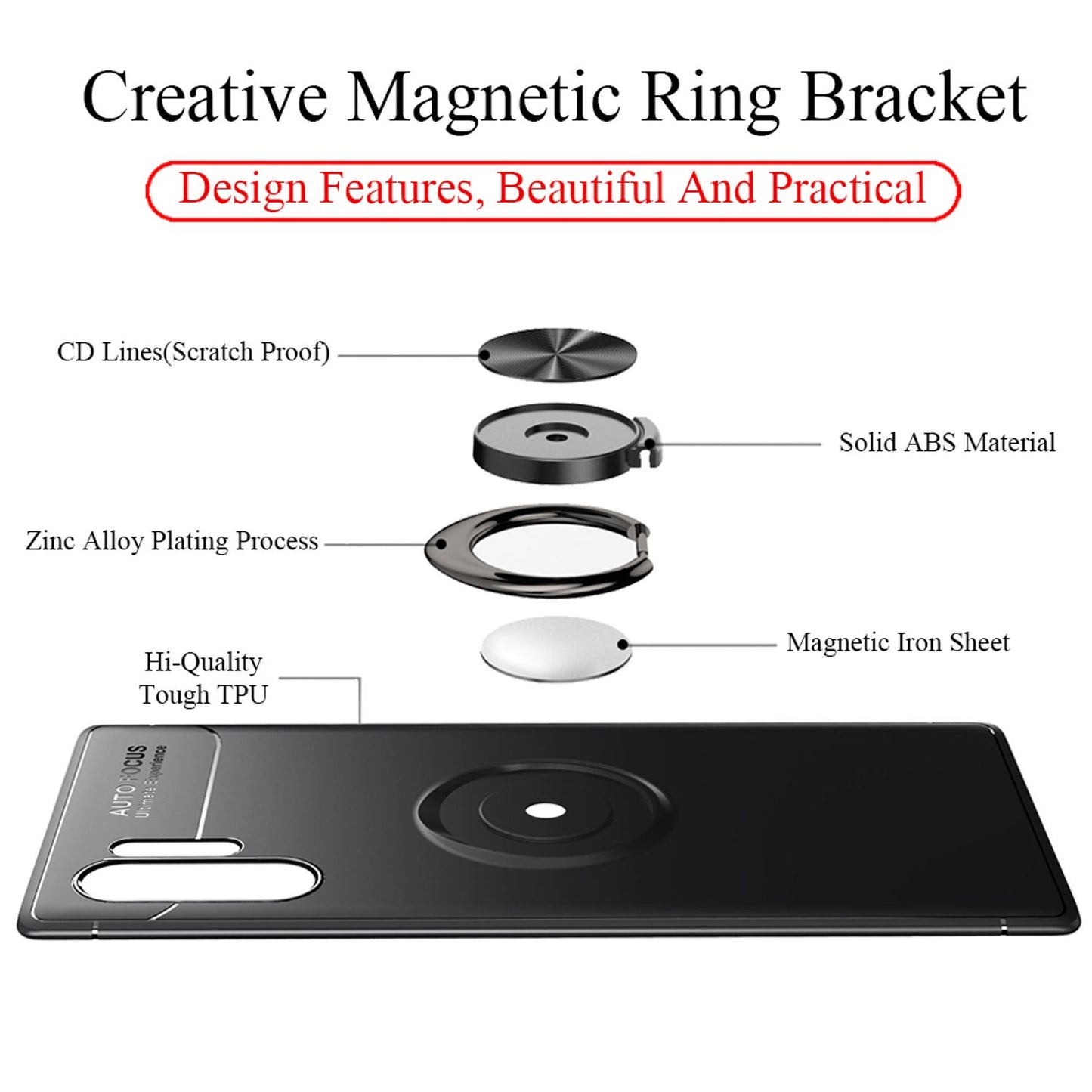 NALIA Ring Handyhülle für Note10+ / 10+ 5G, Schutz Case Cover magnetische Halterung