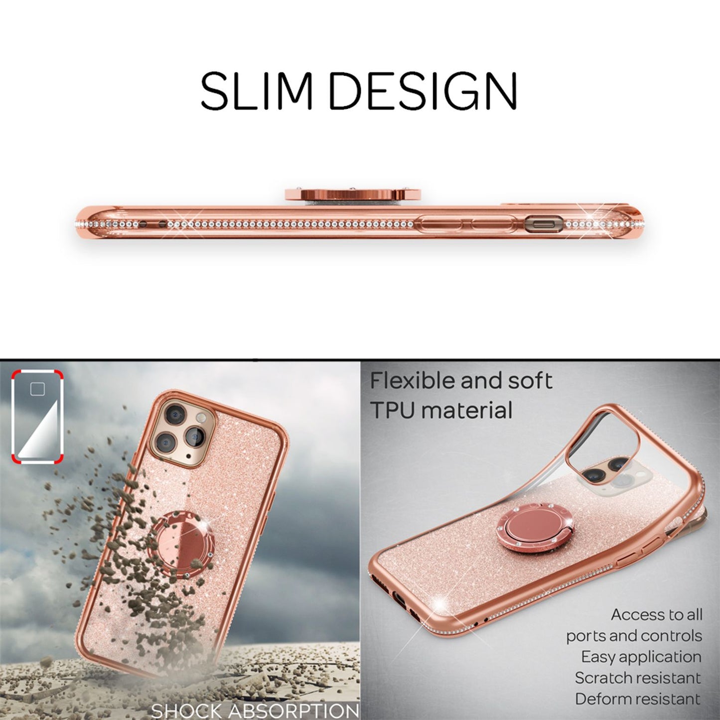 NALIA 360° Ring Handy Hülle für iPhone 11 Pro, Glitzer Silikon Schutz Case Cover