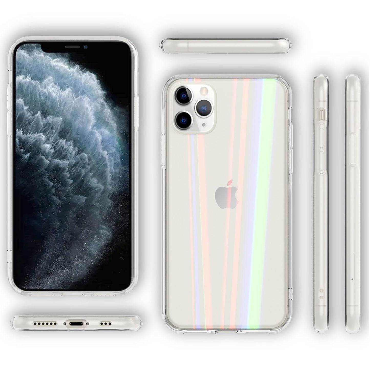 NALIA Hartglas Handy Hülle für iPhone 11 Pro, Regenbogen Case Cover Etui Bumper