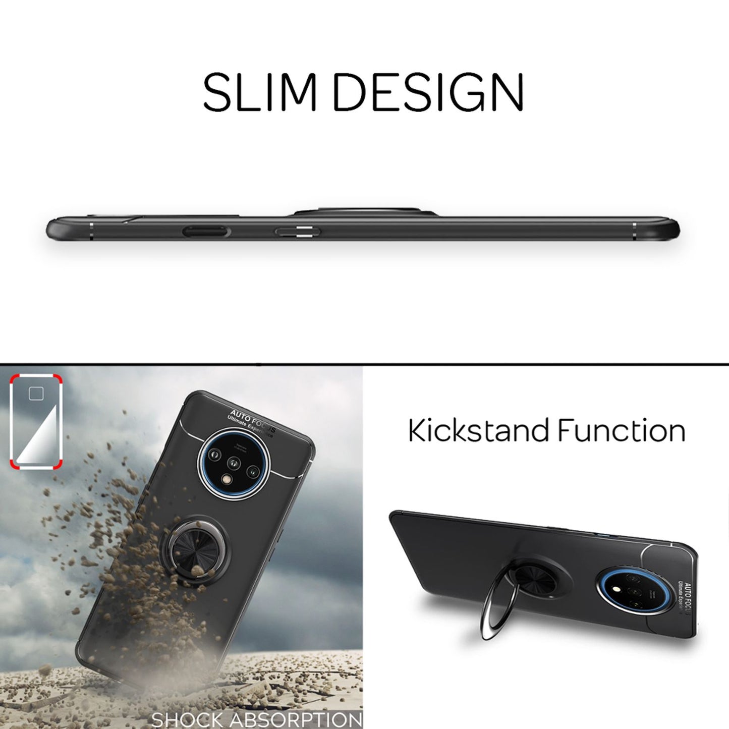 NALIA Ring Handyhülle für OnePlus 7T Hülle, Silikon mit 360 Grad Finger-Halter