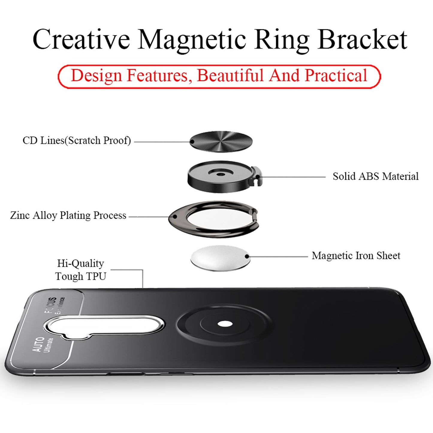 NALIA Ring Handyhülle für OnePlus 7T Pro Hülle, Silikon Hülle mit Finger-Halter