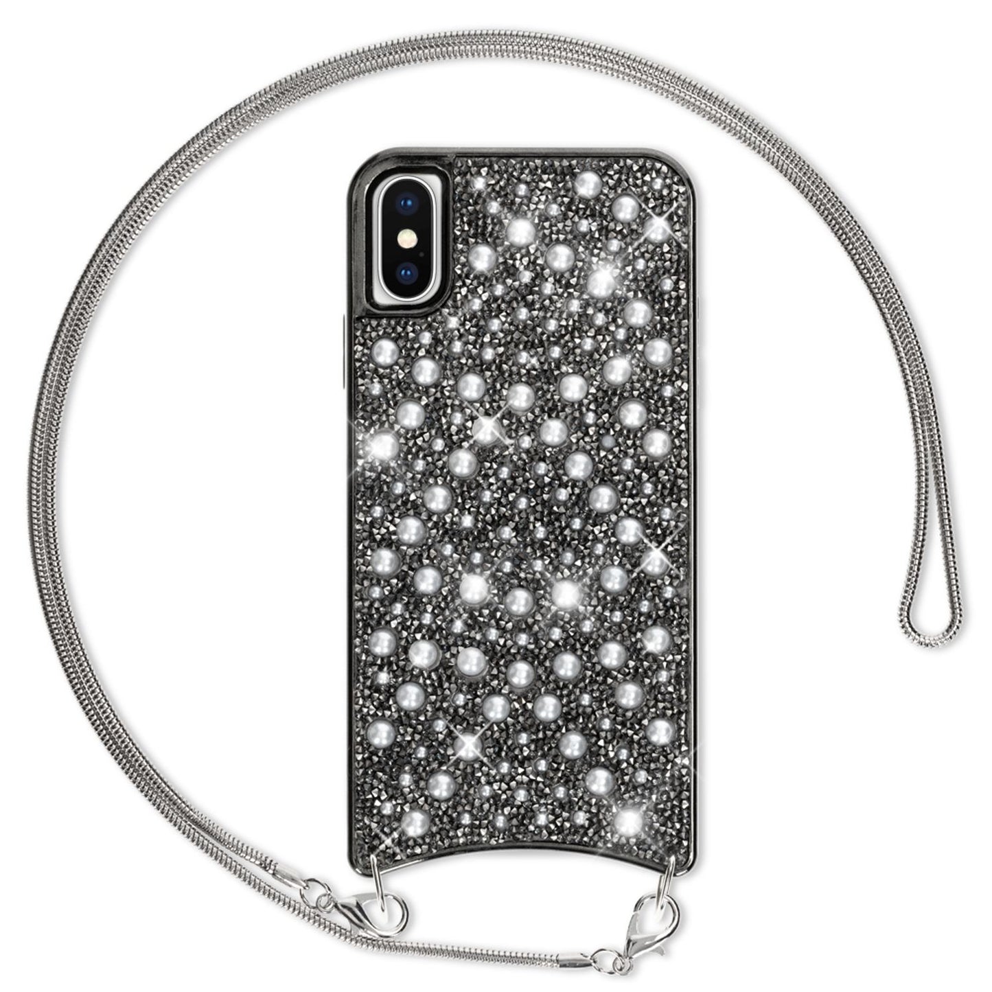 NALIA Glitzer Handyhülle mit Kette für iPhone XS Max, Necklace Pailletten Cover Case