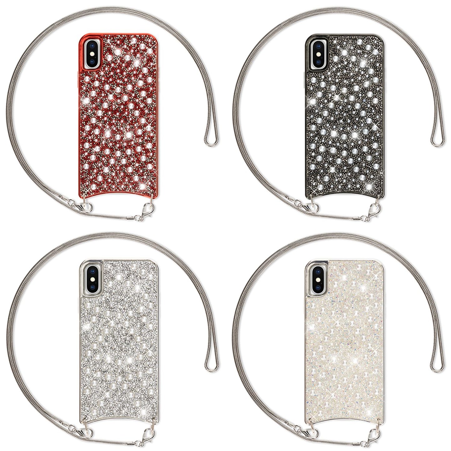 NALIA Glitzer Handyhülle mit Kette für iPhone XS Max, Necklace Pailletten Cover Case