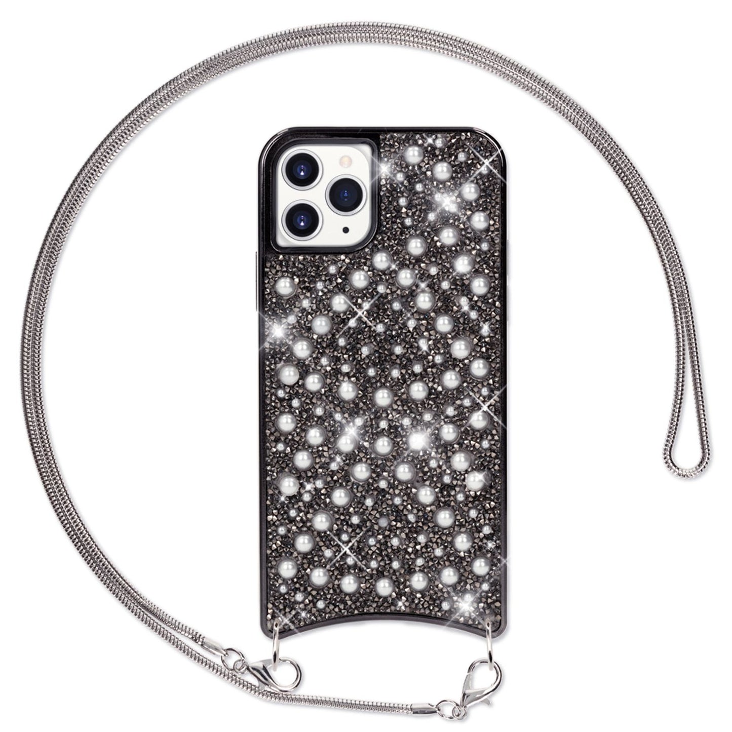 NALIA Glitzer Handyhülle mit Kette kompatibel mit iPhone 11 Pro, Slim Necklace Case