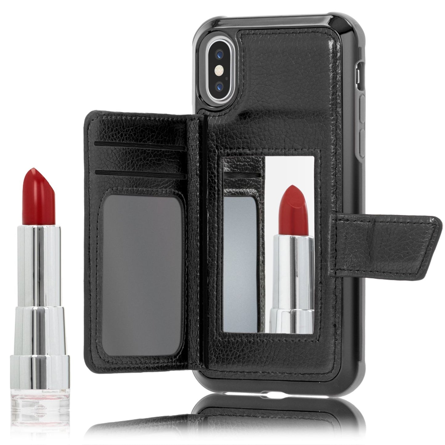NALIA Schutz Handyhülle für iPhone X XS, Spiegel Case Kunst Leder Etui Handy Tasche