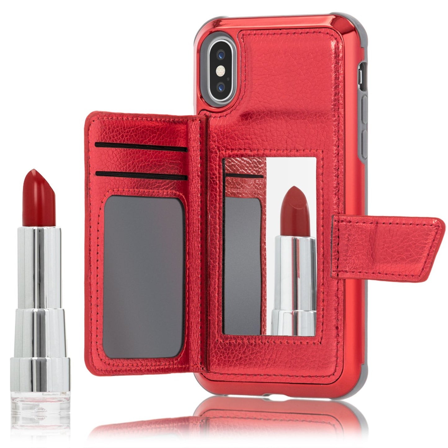 NALIA Schutz Handyhülle für iPhone XS Max, Spiegel Case Kunst Leder Etui Handy Tasche