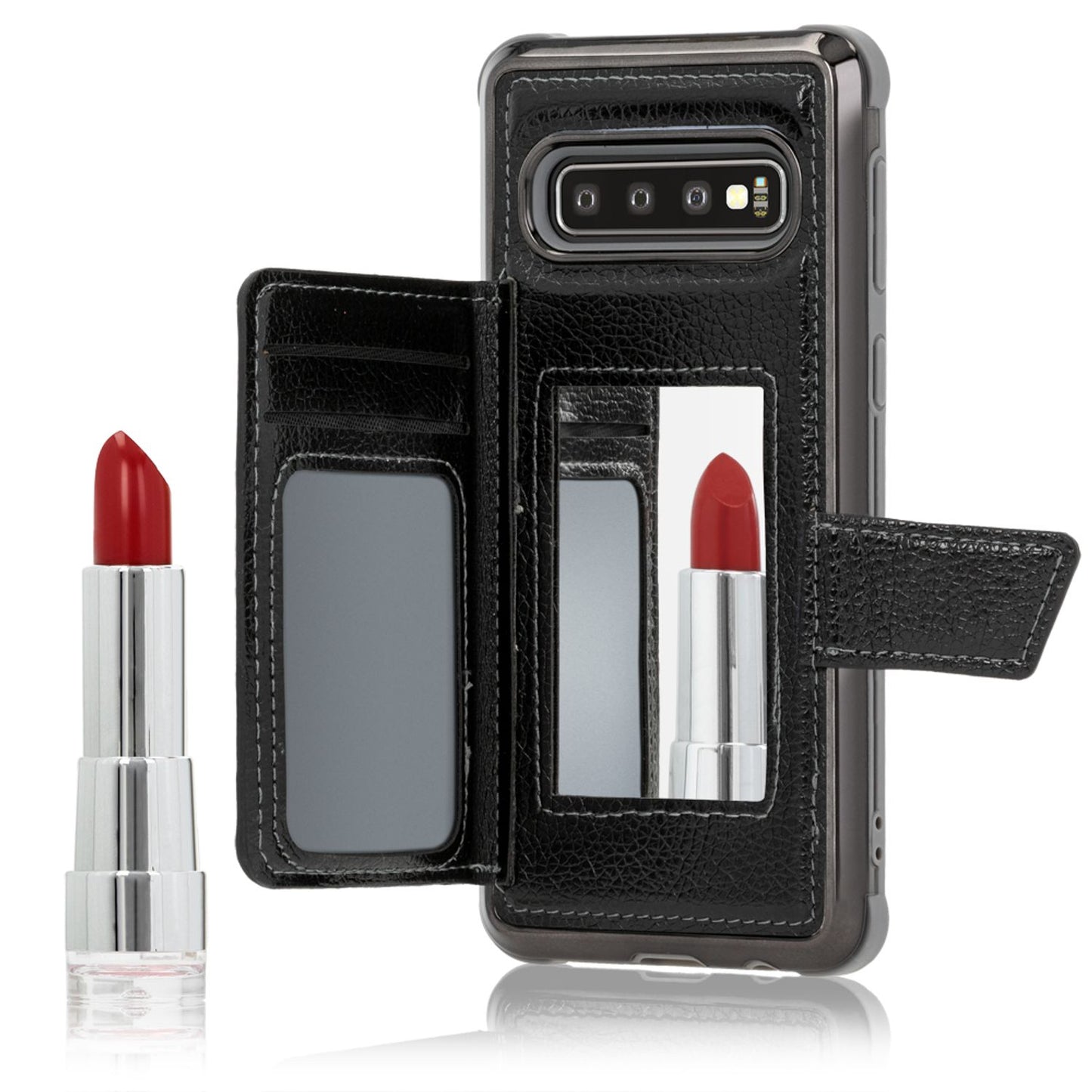 NALIA Schutz Handyhülle für Samsung Galaxy S10, Spiegel Kunst Leder Etui Handy Tasche