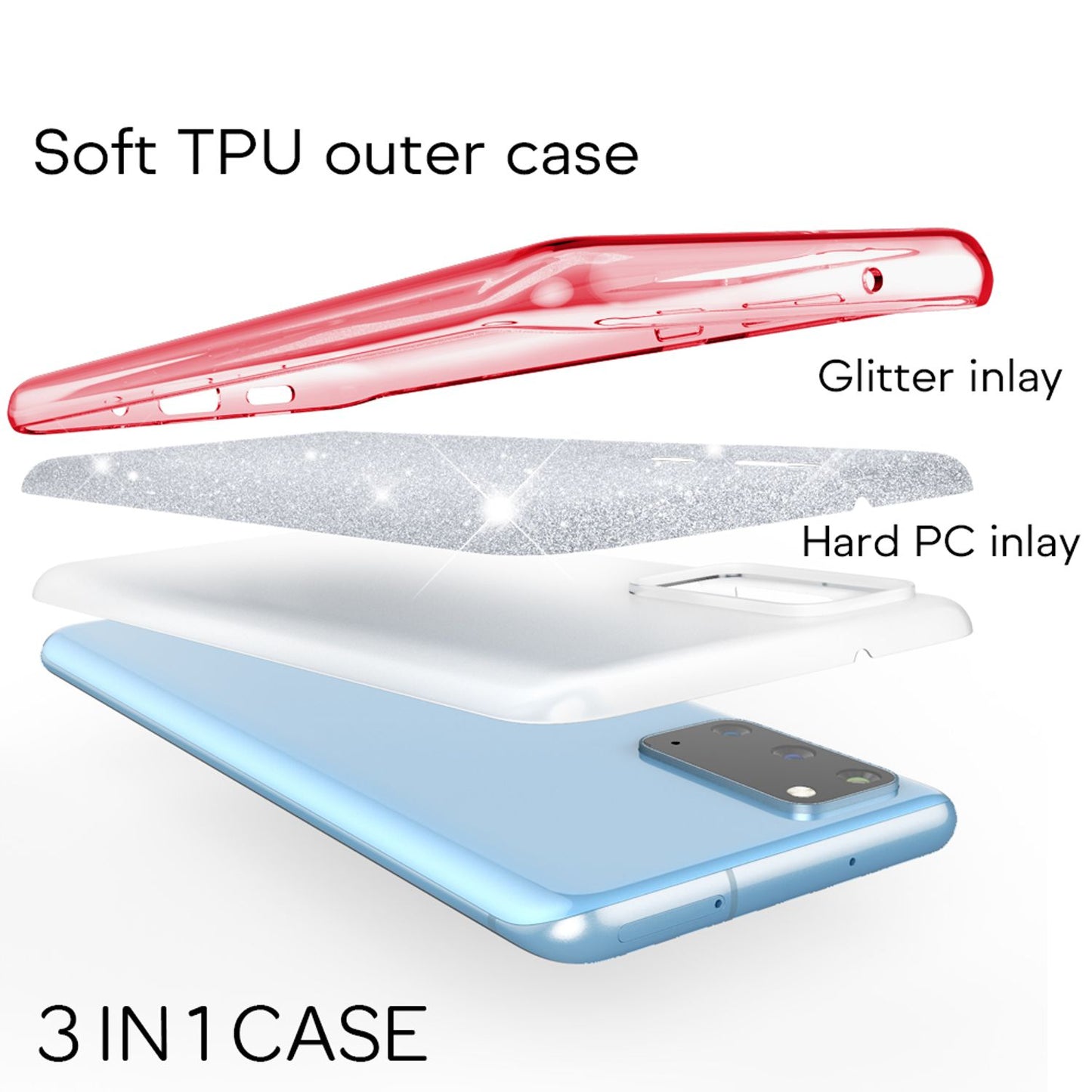 NALIA Glitter Case für Samsung Galaxy S20, Diamant Schutz Hülle Handy Tasche