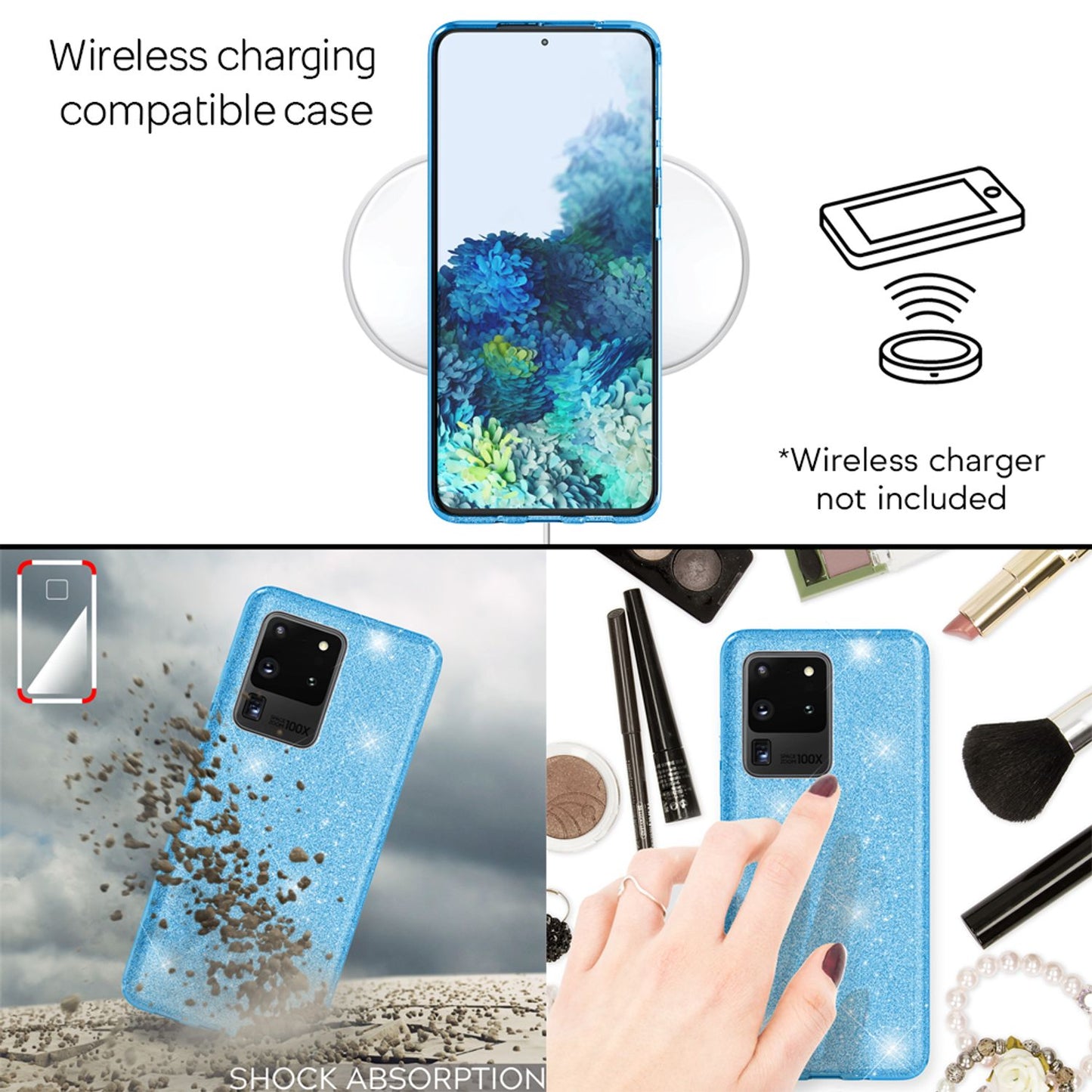 NALIA Glitter Case für Samsung Galaxy S20 Ultra, Diamant Schutz Hülle Bumper