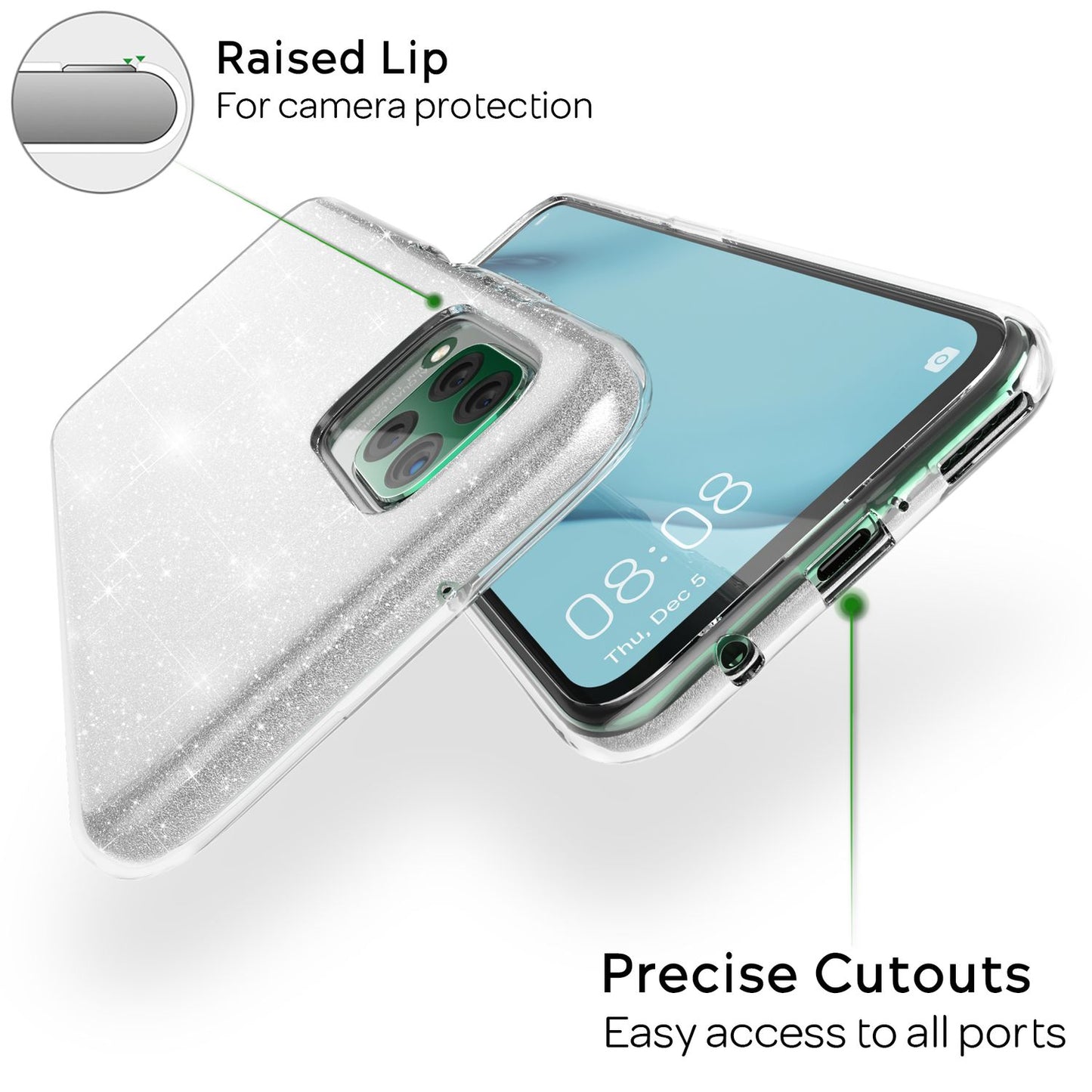 NALIA Glitzer Handyhülle für Huawei P40 Lite, Glitzer Handy Hülle Bling Schutz Cover
