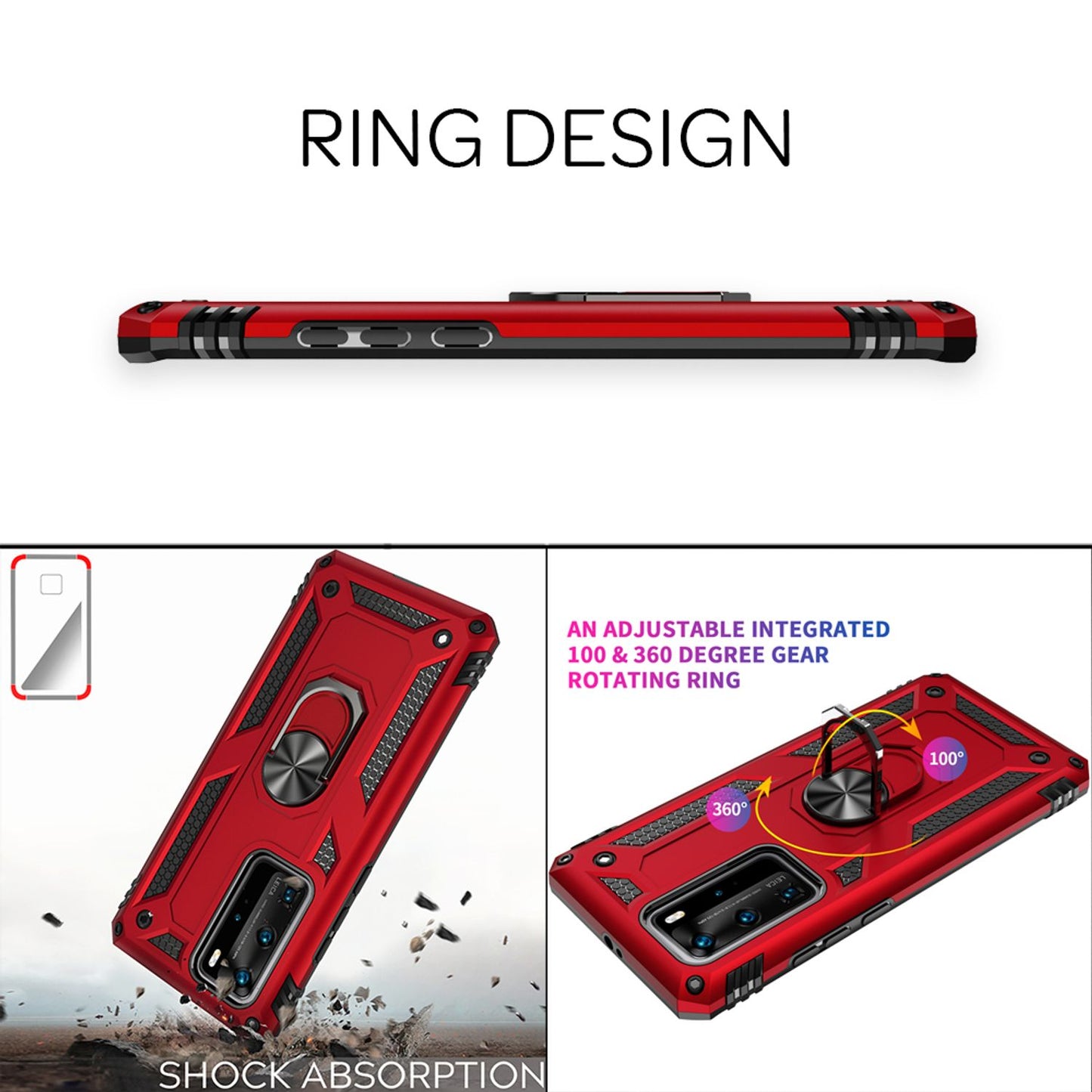 NALIA Ring Hülle für Huawei P40 Pro, Handy Schutz Tasche Cover Case Bumper Etui