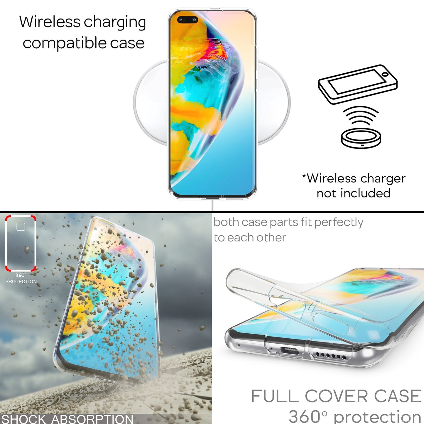 NALIA 360 Grad Handyhülle für Huawei P40 Pro, Full Cover Handy Hülle Schutz Tasche Schale