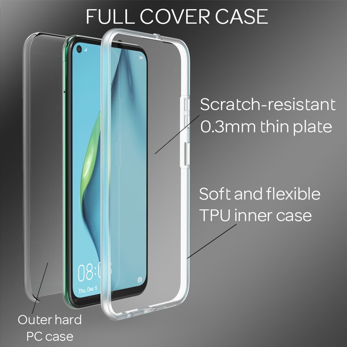 NALIA 360° Handy Hülle für Huawei P40 Lite, Full Cover Case Schutz Tasche Bumper