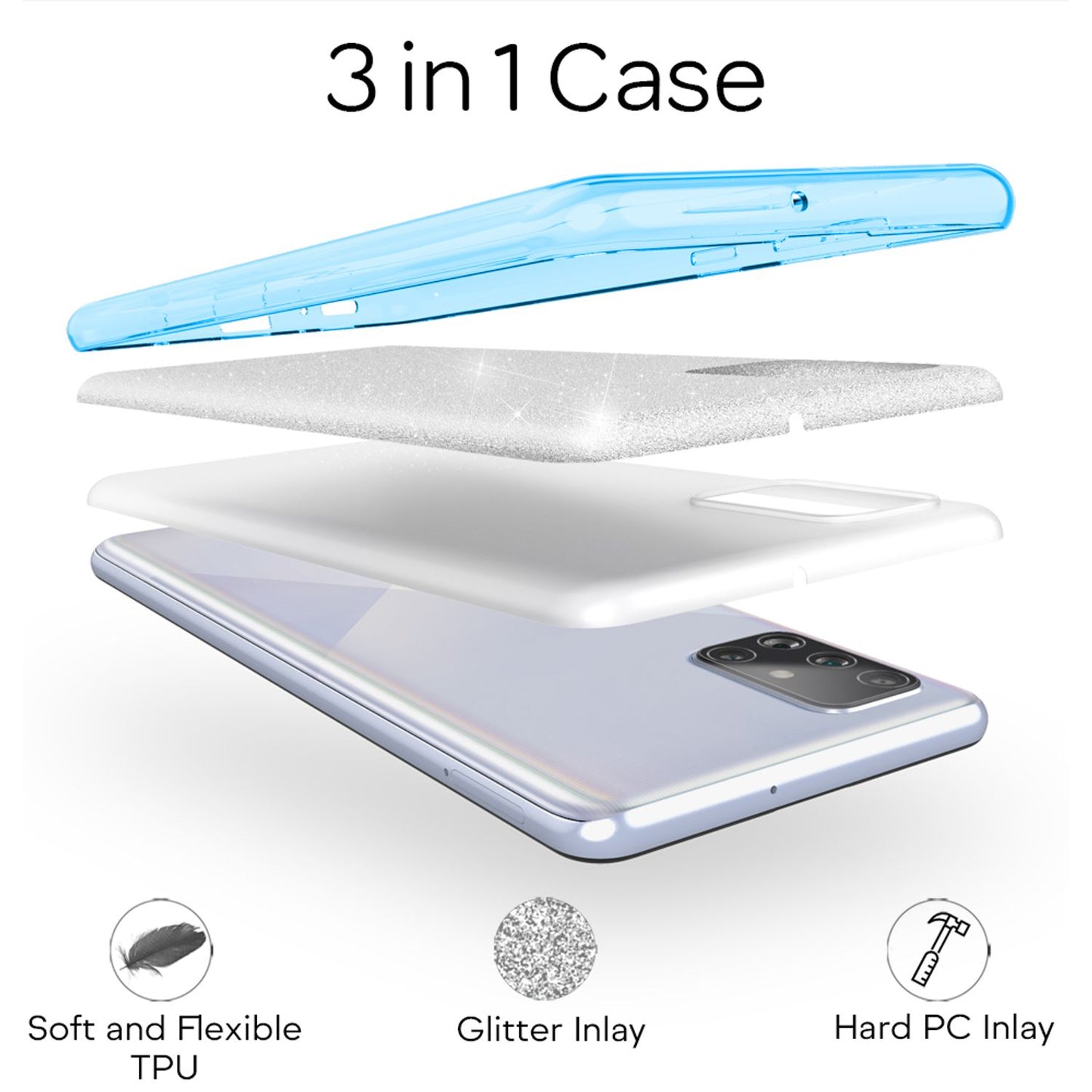 NALIA Glitzer Handy Hülle für Samsung Galaxy A51, Bling Silikon Cover Case Etui
