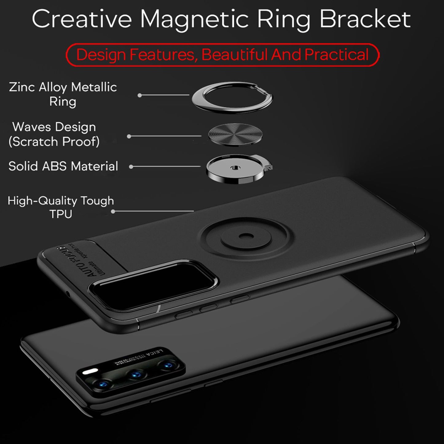 NALIA Ring Handy Hülle für Huawei P40, Dünnes Silikon Cover Case 360 Grad Halter