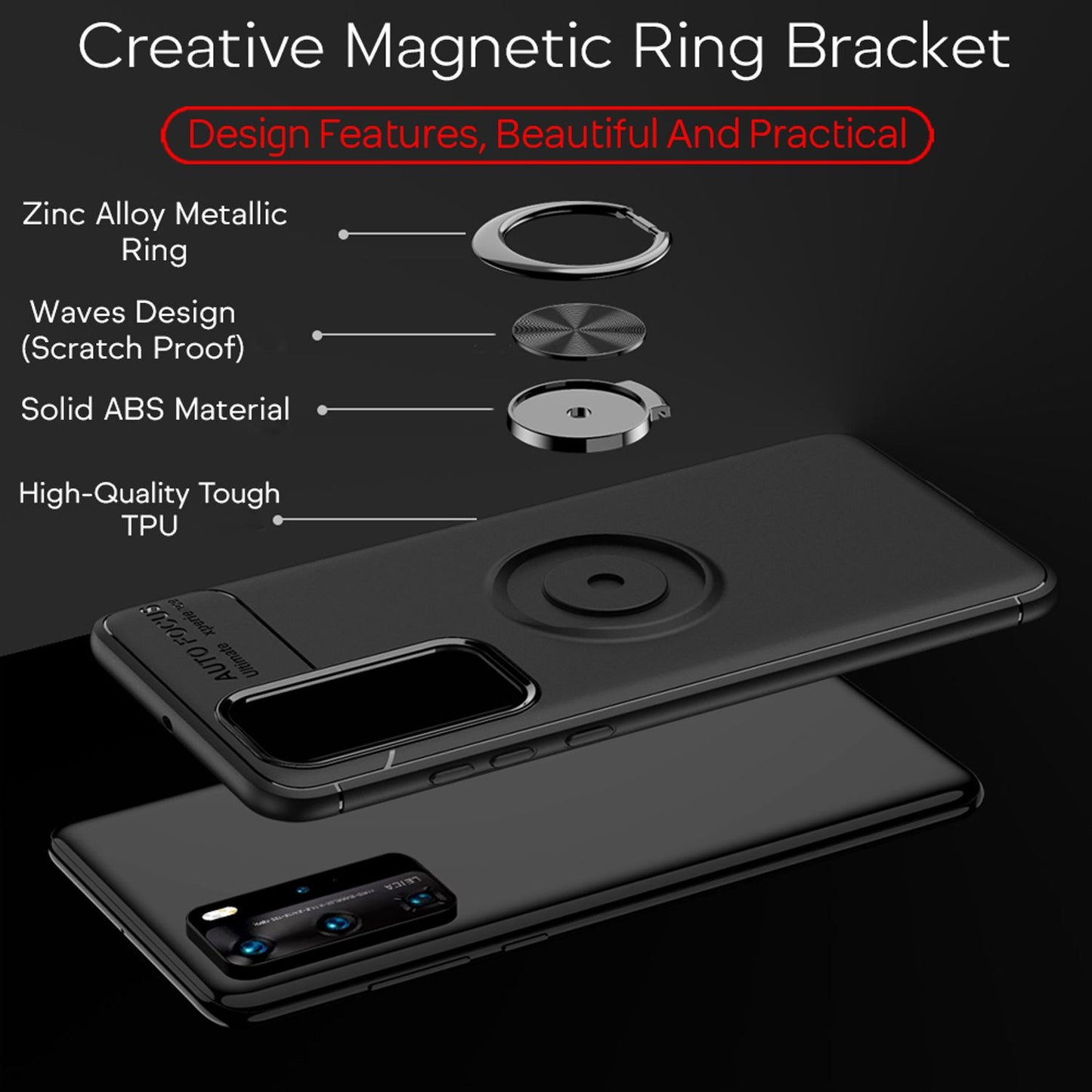NALIA Ring Handy Hülle für Huawei P40 Pro, Silikon Cover Case 360 Grad Halter