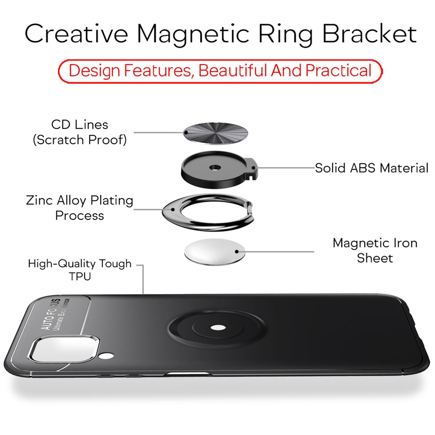 NALIA Ring Handy Hülle für Huawei P40 lite, Silikon Cover Case 360 Grad Halter