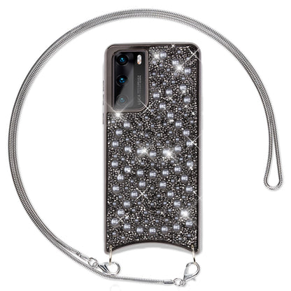 NALIA Glitzer Case mit Kette für Huawei P40, Handy Hülle Umhänge Band Cover Case