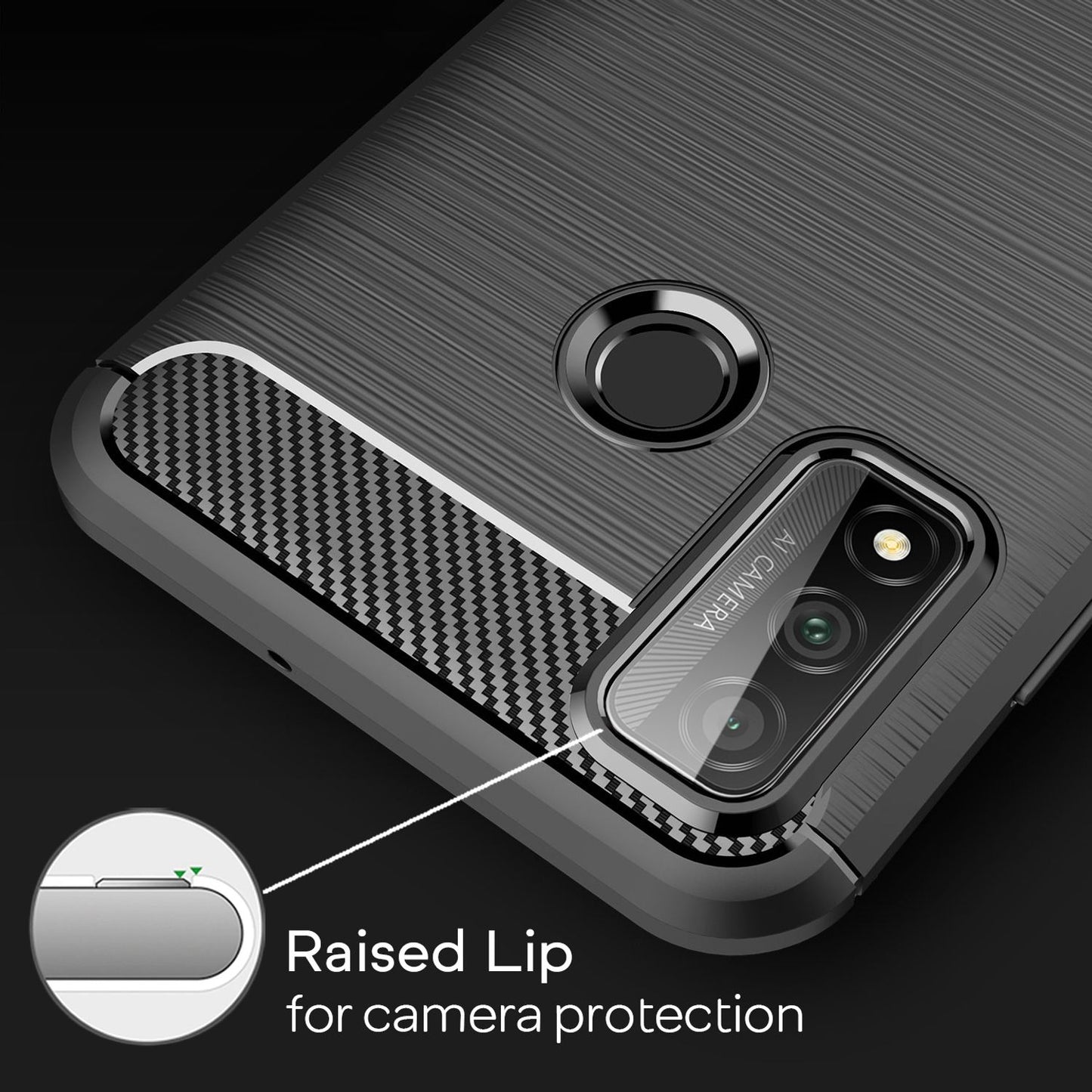 NALIA Handy Hülle für Huawei P smart 2020, Carbon Look Case Cover Silikon Bumper