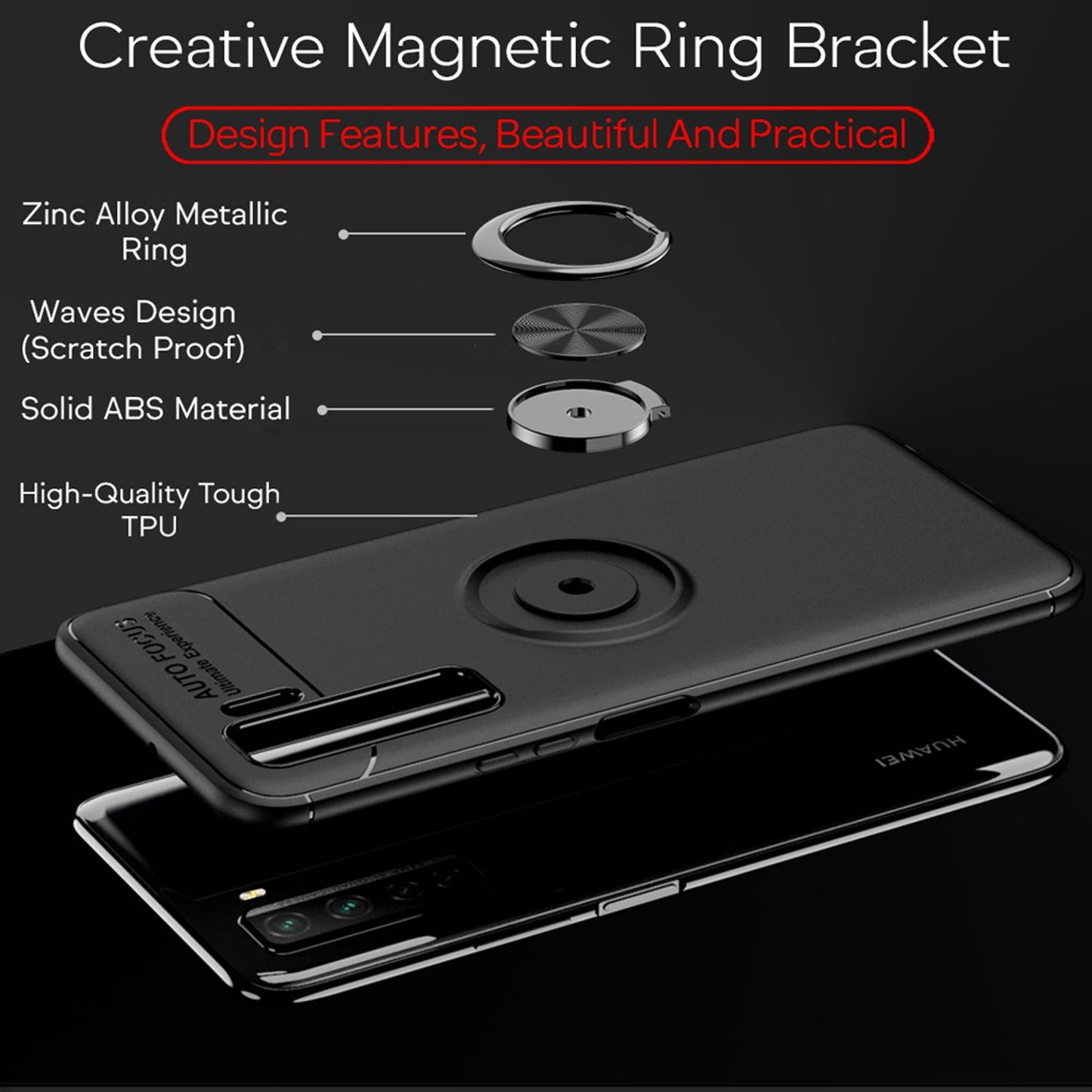 NALIA Ring Handy Hülle für Huawei P40 lite 5G, Silikon Cover Case 360° Halter