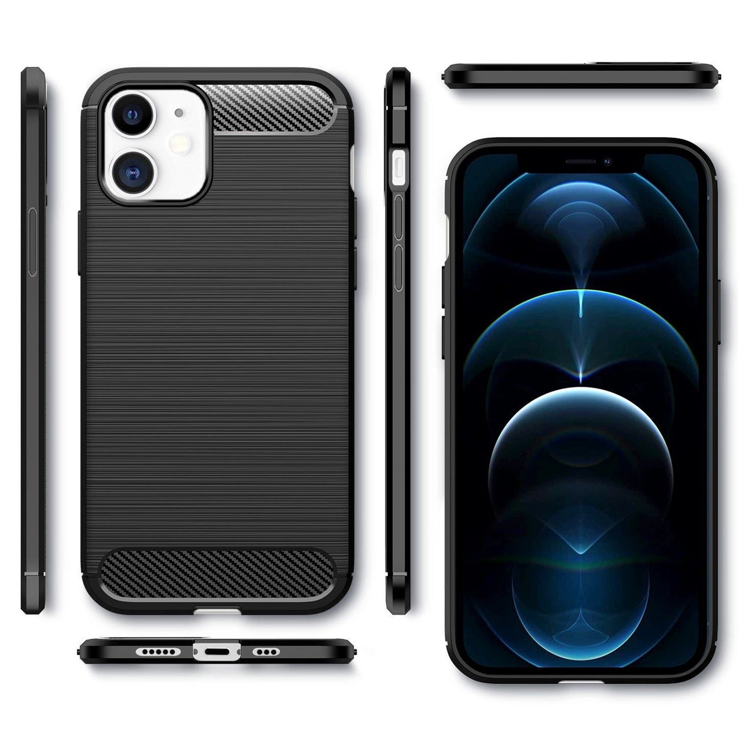 NALIA Carbon Case für iPhone 12/ iPhone 12 Pro, Silikon Handy Hülle Schutz Cover