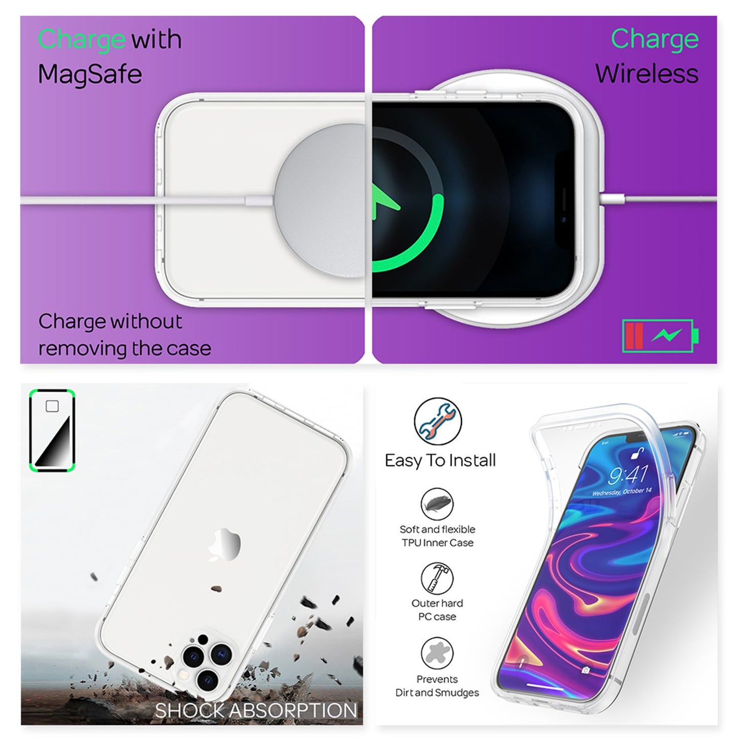 NALIA 360° Handy Hülle für iPhone 12 Pro Max, Full Cover Case Displayschutz Etui