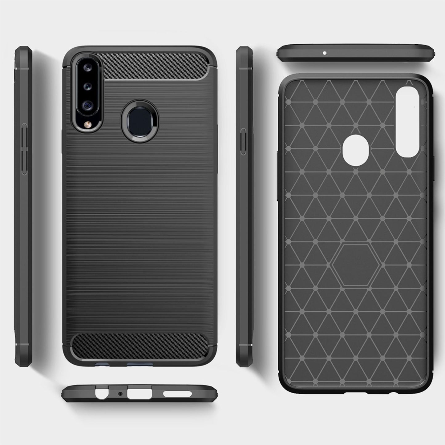 NALIA Design Handy Hülle für Samsung Galaxy A20s, Carbon Look Case Cover Bumper