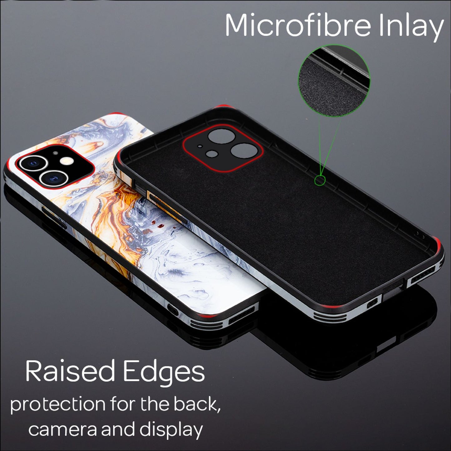NALIA Marmor Case für iPhone 12 mini, 9H Glas Cover Handy Hülle Schutz Kratzfest