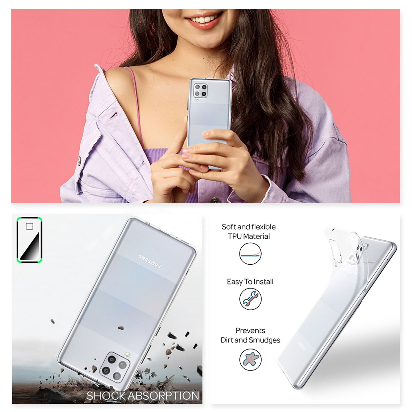 NALIA Klare Handy Hülle für Samsung Galaxy A42 5G, Slim Case Schutz Tasche Cover