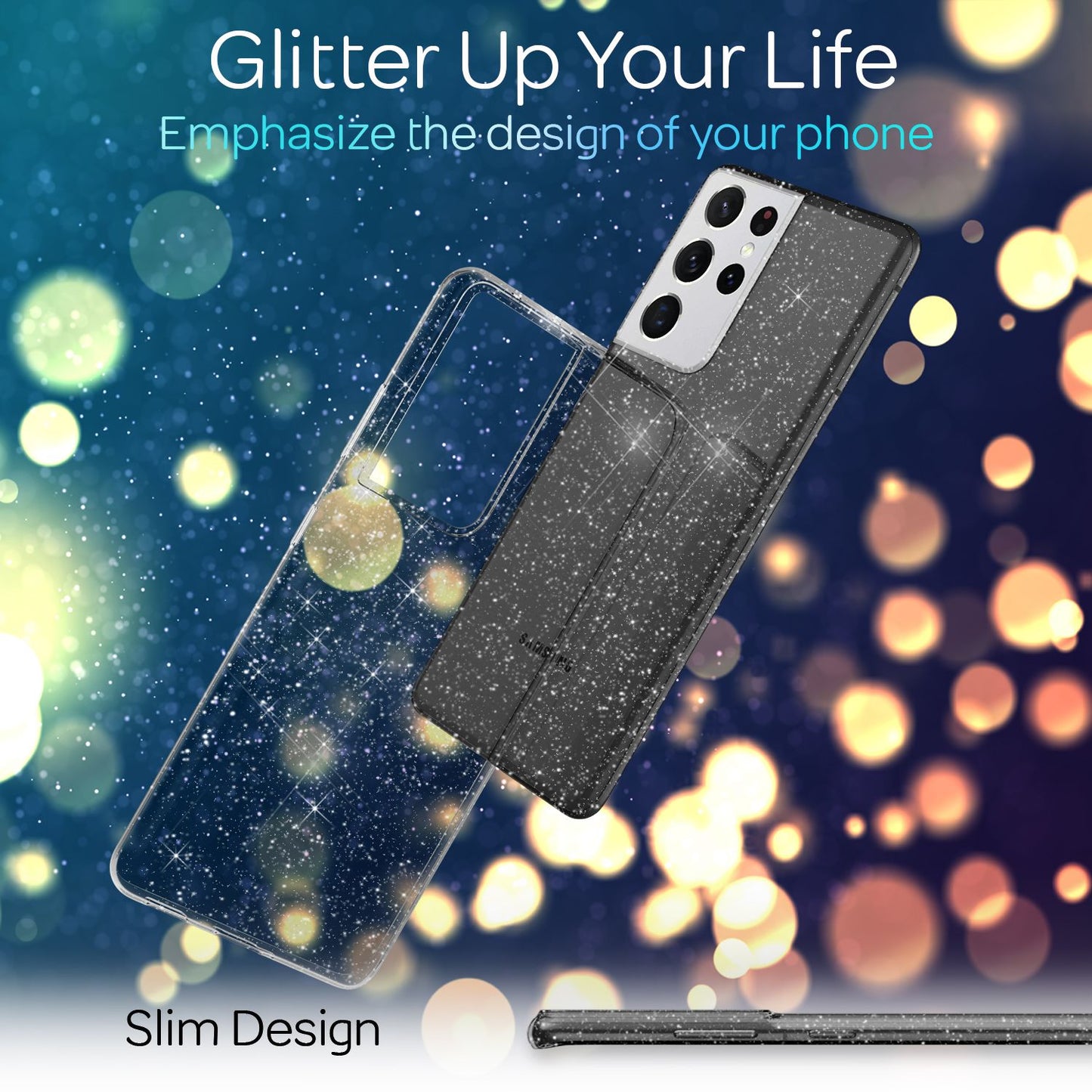 NALIA Glitzer Handy Hülle für Samsung Galaxy S21 Ultra, Case Cover Schutz Etui