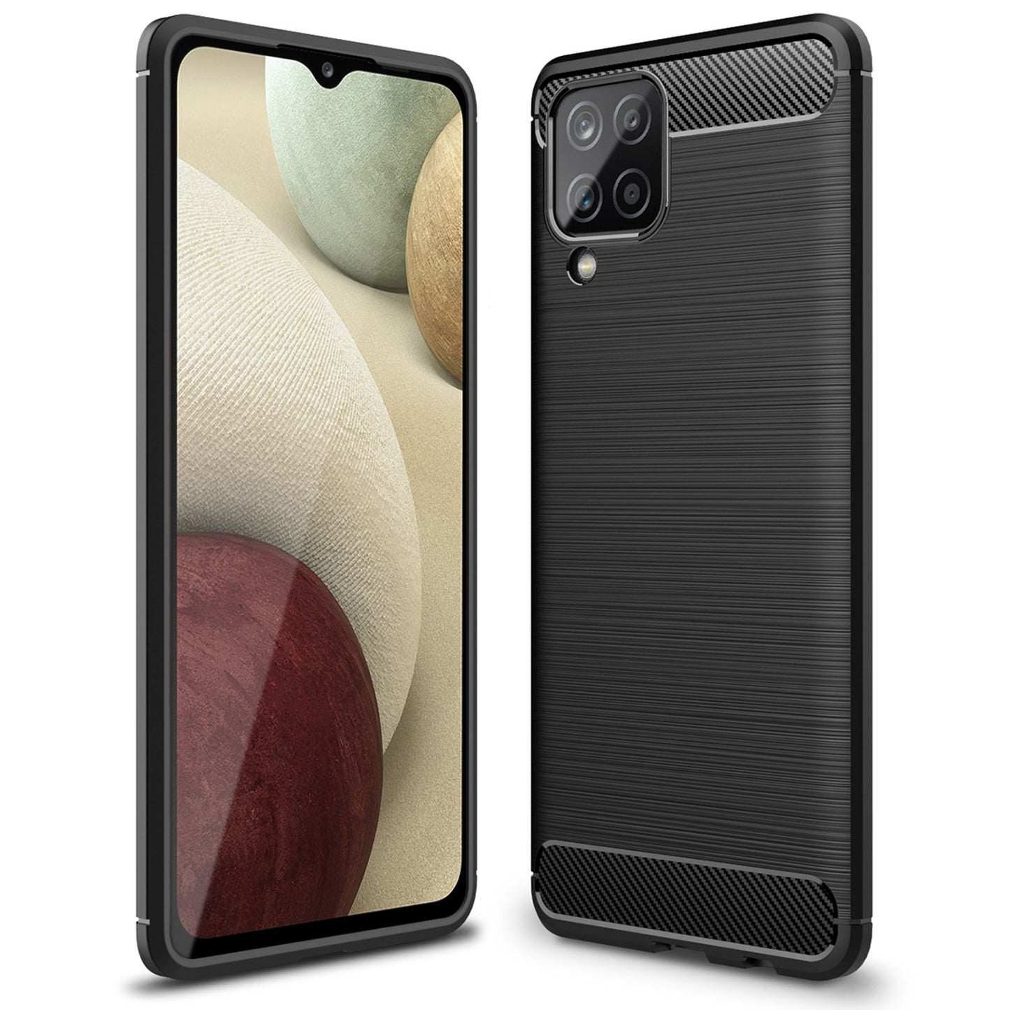 NALIA Design Handy Hülle für Samsung Galaxy A12, Carbon Look Case Cover Bumper