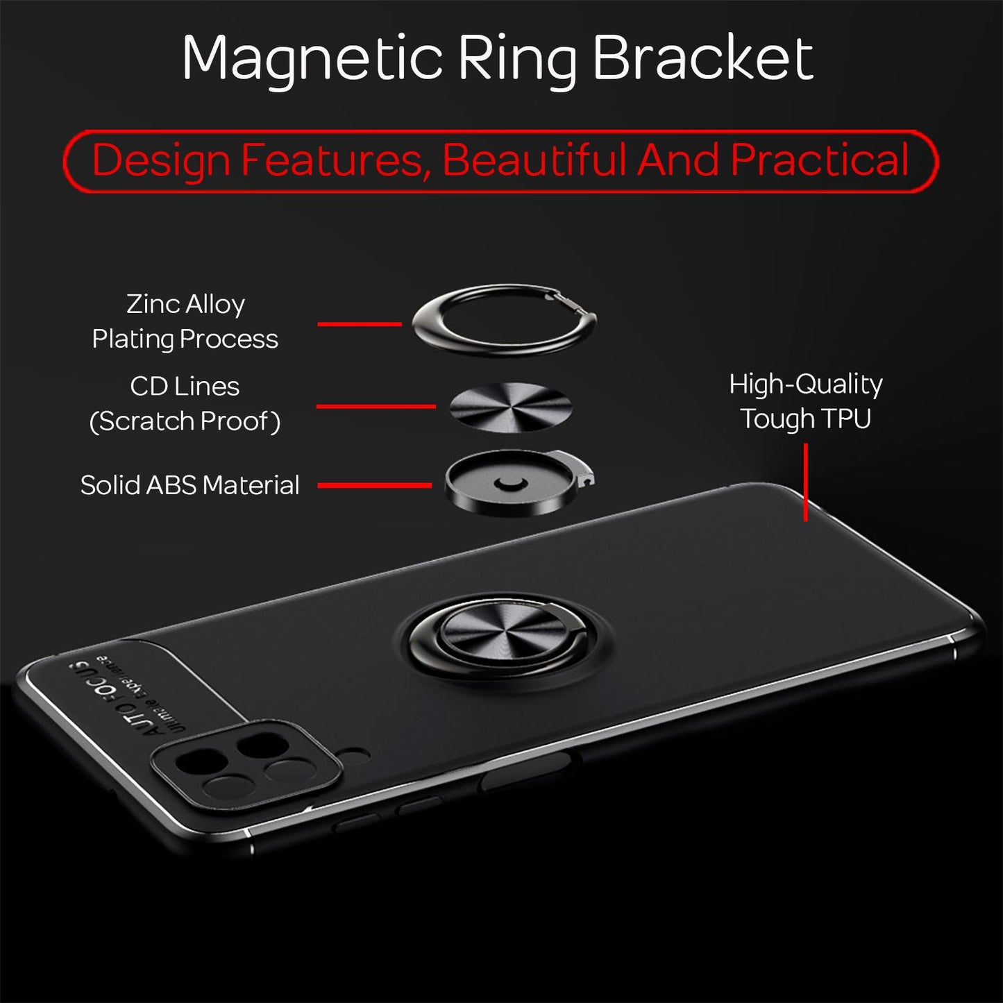 NALIA Ring Handy Hülle für Samsung Galaxy A12, Schutz Case Tasche Etui Bumper