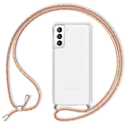NALIA Klare Handy Hülle mit Kette für Samsung Galaxy S21, Band Case Kordel Cover