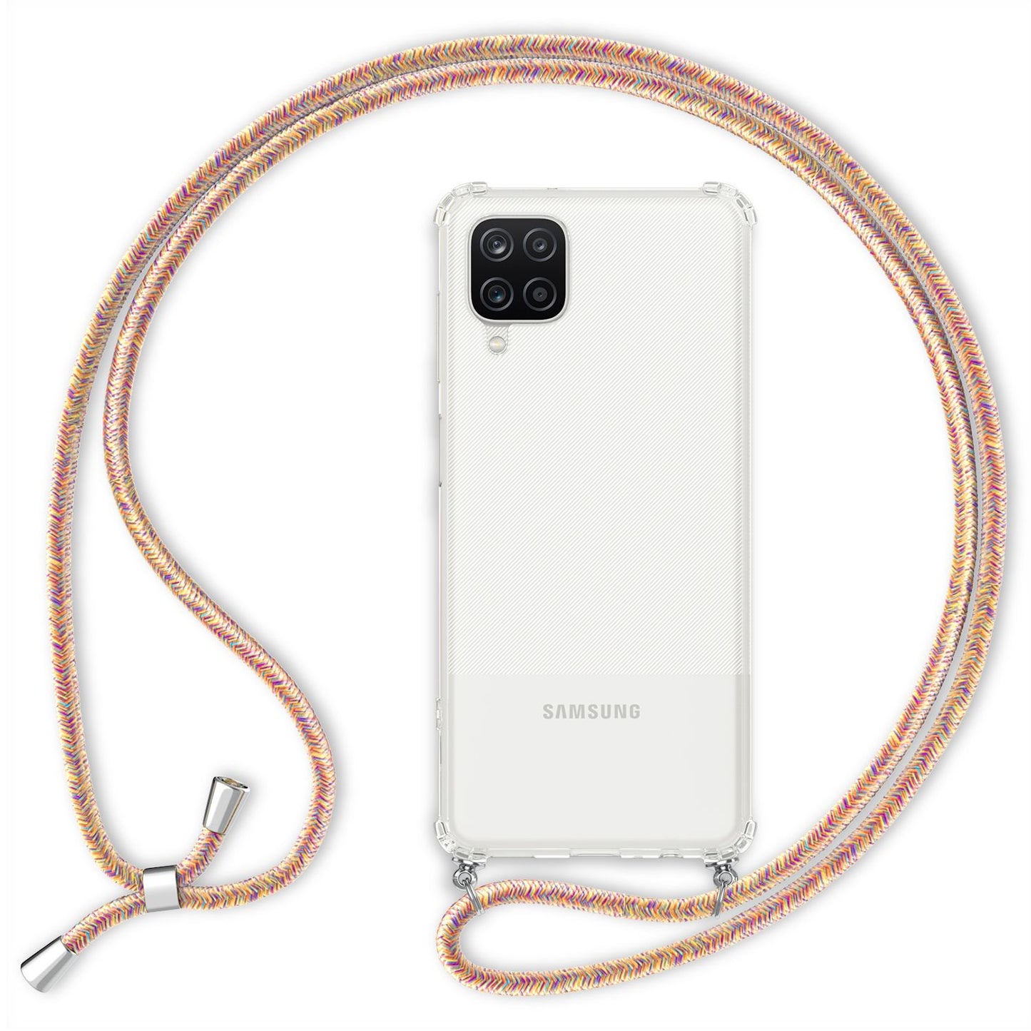 NALIA Klare Handy Hülle mit Kette für Samsung Galaxy A12, Band Case Schnur Cover