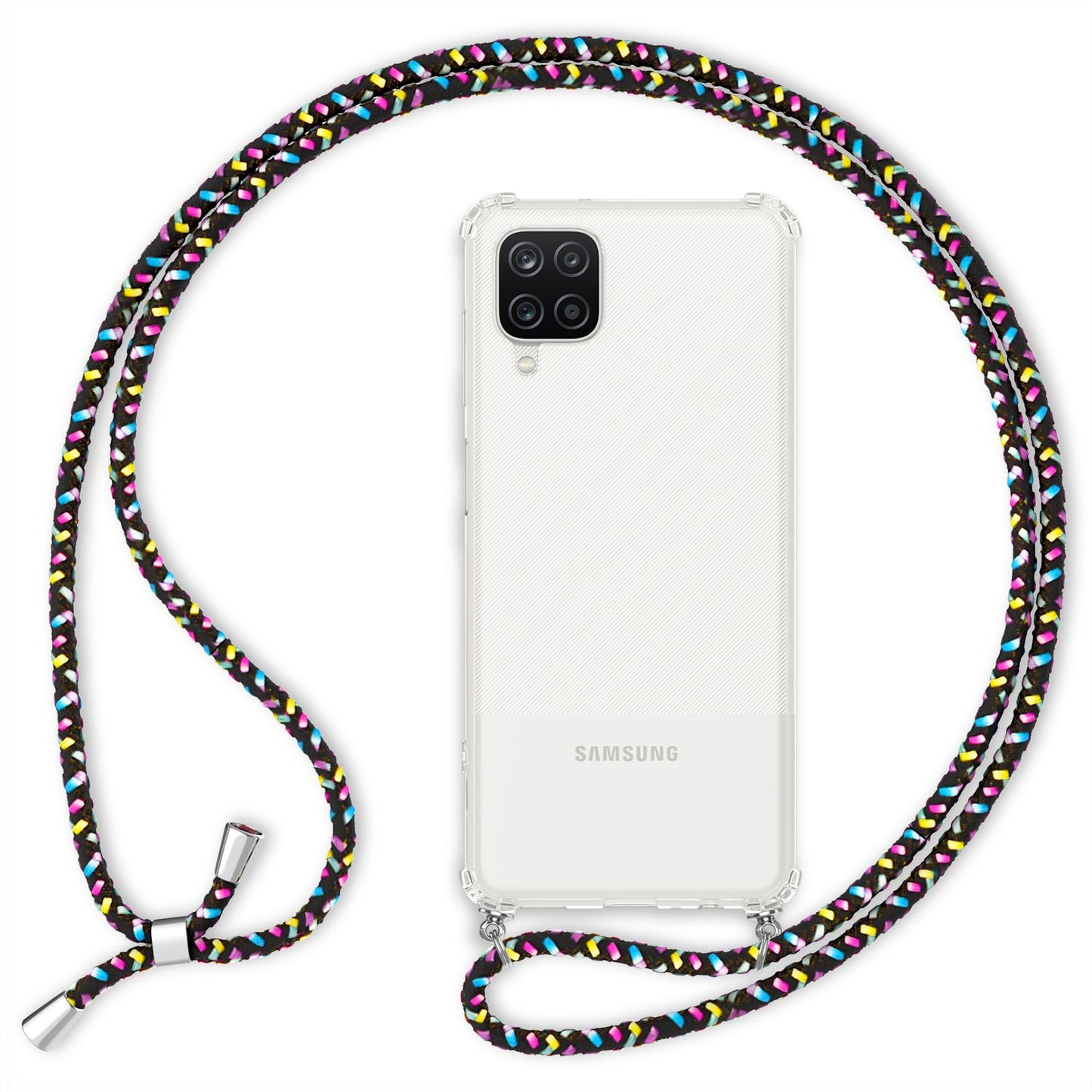 NALIA Klare Handy Hülle mit Kette für Samsung Galaxy A12, Band Case Schnur Cover