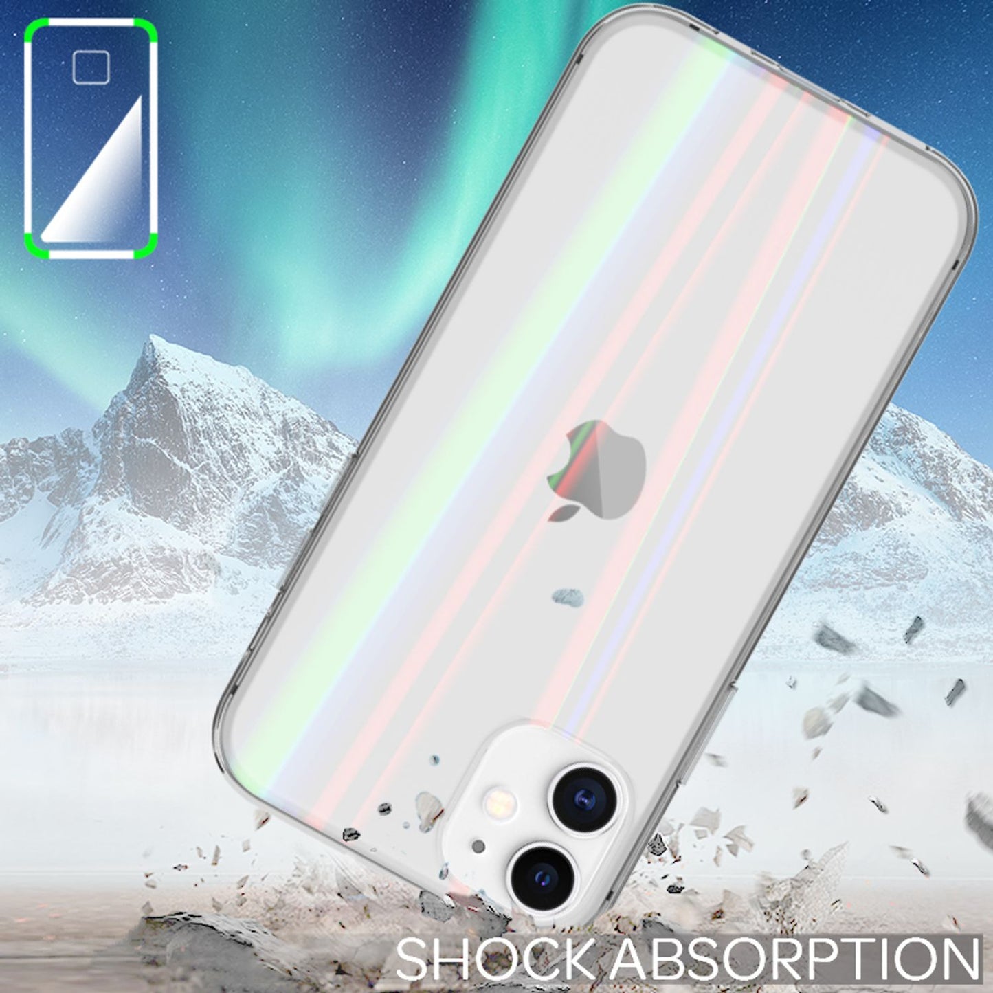 NALIA iPhone 12 mini - Klare Hart Glas Handy Hülle Regenbogen Case Bunt Glänzend