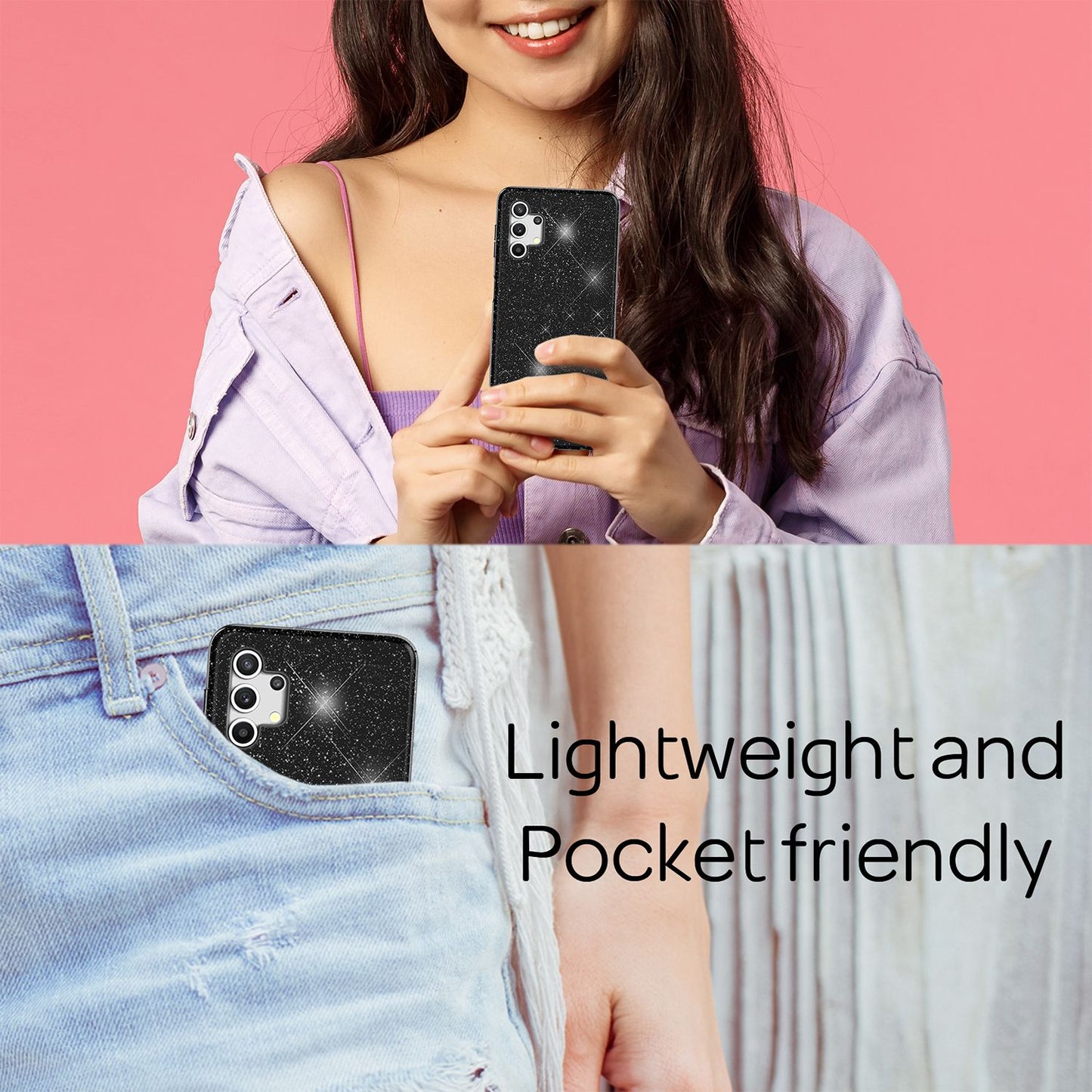 NALIA Glitzer Handy Hülle für Samsung Galaxy A32 5G, Silikon Cover Case Glänzend