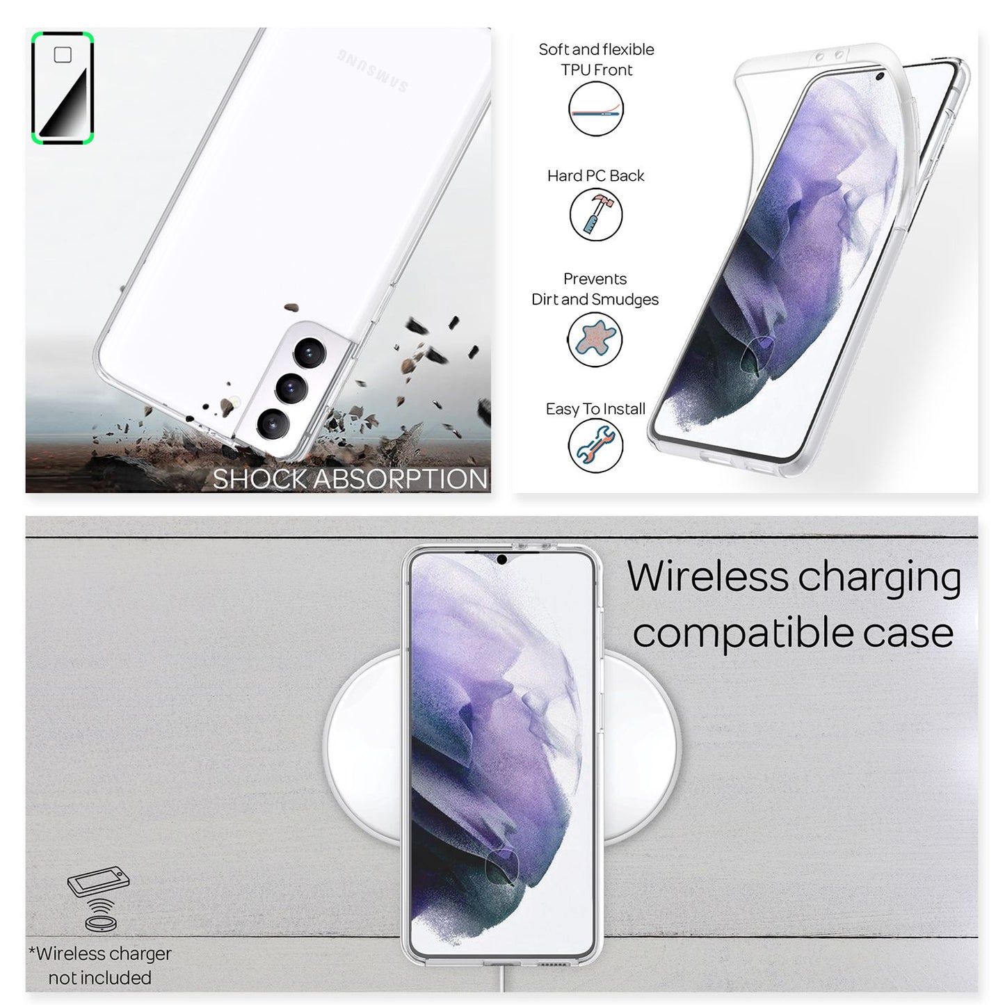 NALIA 360 Grad Handy Hülle für Samsung Galaxy S21 Plus, Transparent Full Cover