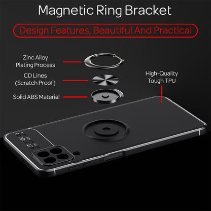 NALIA Matt-Schwarze Ringhülle für Samsung Galaxy A22, 360° Ring für Standfunktion