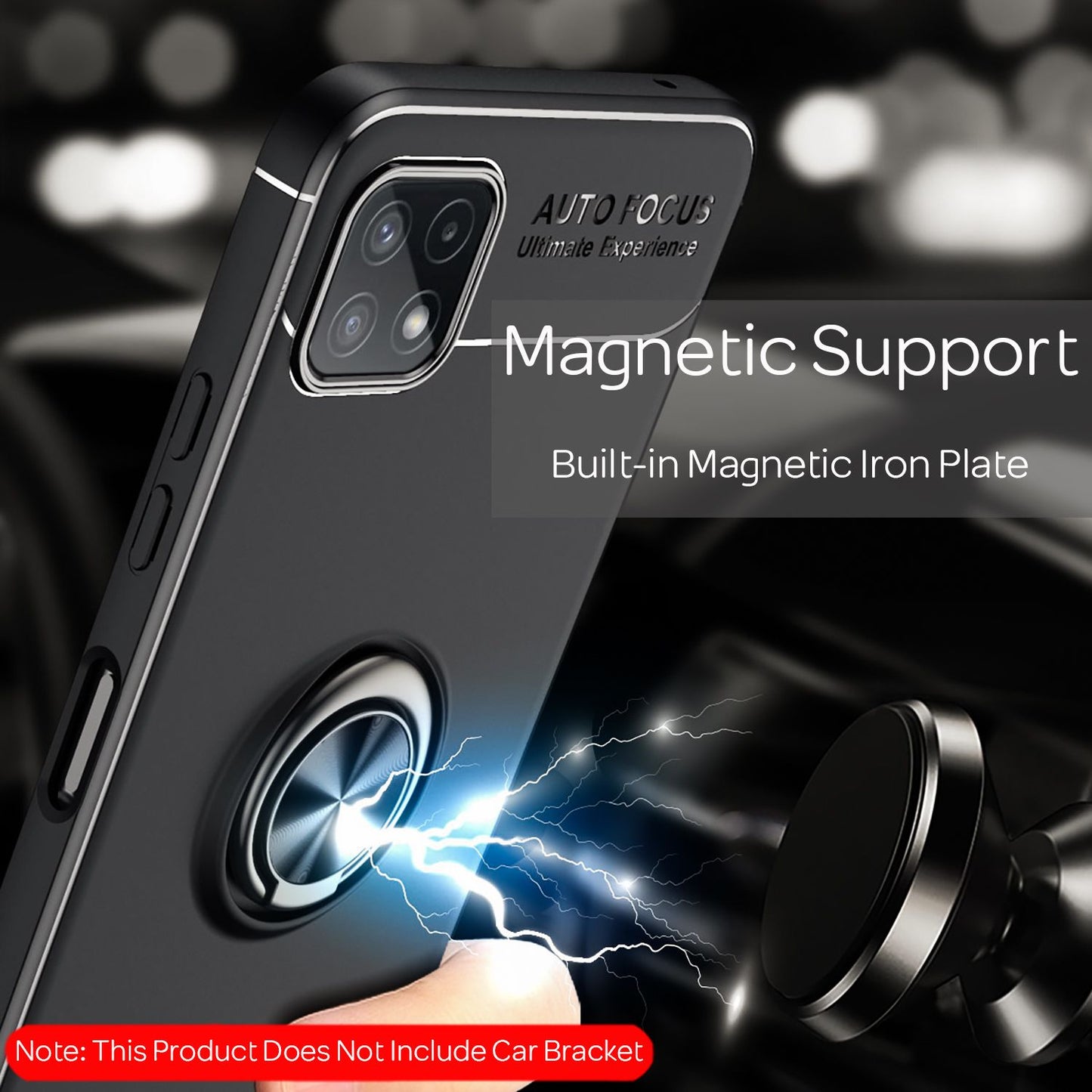 NALIA Matt-Schwarze Ringhülle für Samsung Galaxy A22 5G, 360° Ring Standfunktion
