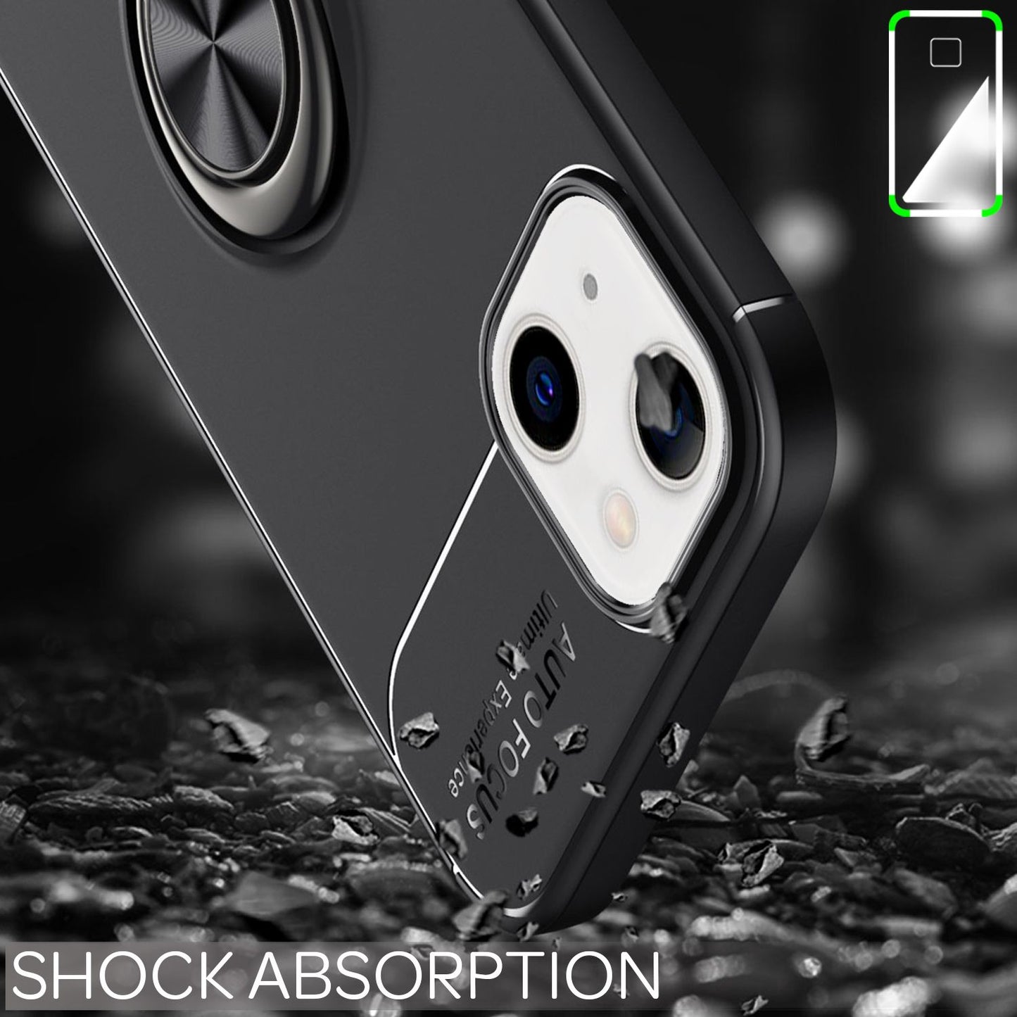 NALIA Schwarze Handy Hülle für iPhone 13 Mini, 360° Ring Cover Case Kickstand