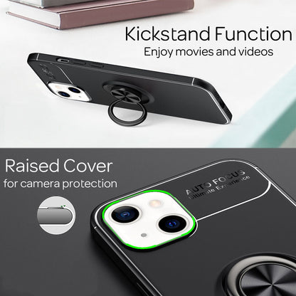 NALIA Schwarze Handy Hülle für iPhone 13, 360° Ring Case Bumper Kickstand Cover