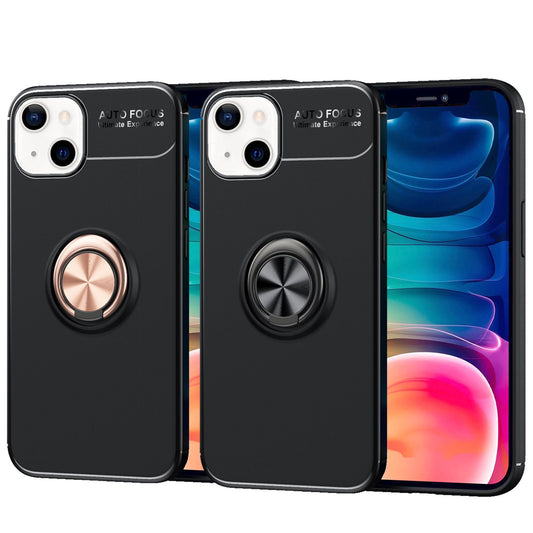 NALIA Schwarze Handy Hülle für iPhone 13, 360° Ring Case Bumper Kickstand Cover