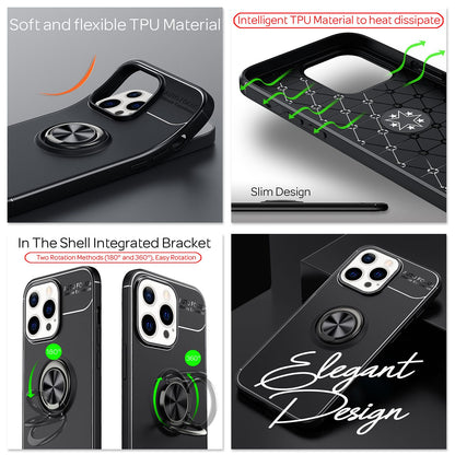 NALIA Schwarze Handy Hülle für iPhone 13 Pro Max, 360° Ring Case Kickstand Cover