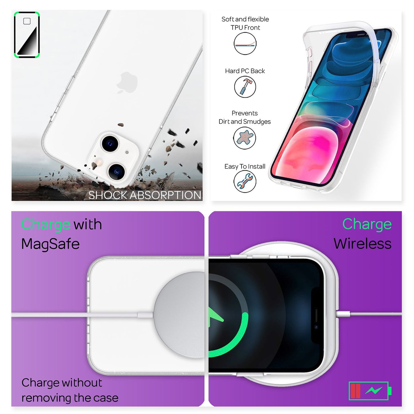NALIA Klare 360° Schutzhülle für iPhone 13 Mini, Komplettschutz Transparent Anti-Gelb Durchsichtig Robust, Hardcase & Silikon & Displayschutz