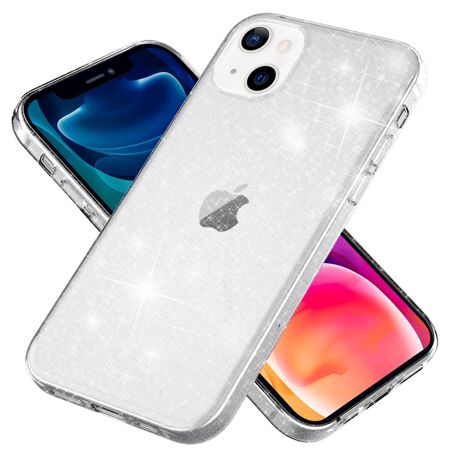 NALIA Glitzer Hülle für iPhone 13, Transparent Glitter Cover Handy Case Bumper