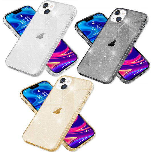 NALIA Glitzer Hülle für iPhone 13, Transparent Glitter Cover Handy Case Bumper