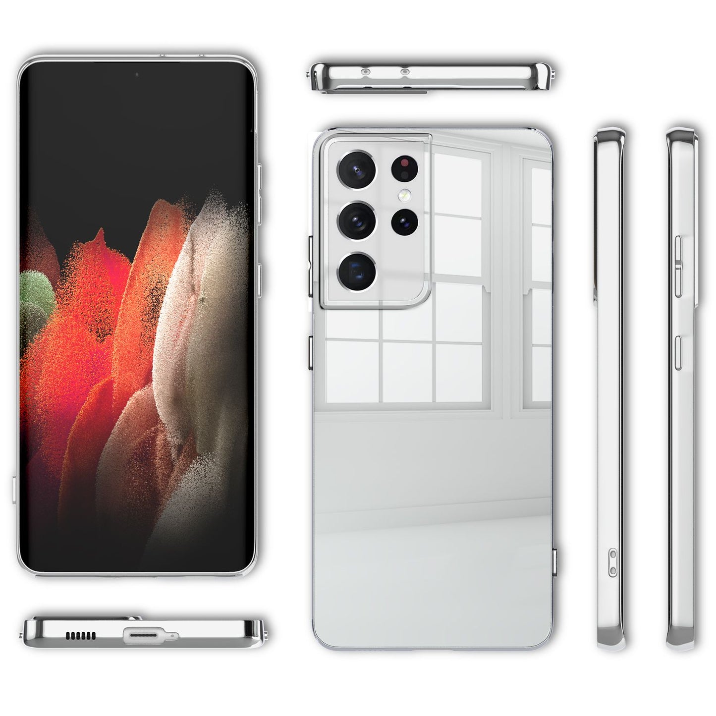 NALIA Spiegel Hartglas Case für Samsung Galaxy S21 Ultra, Klarer Spiegeleffekt Mirror Hardcase Kratzfest, 9H Tempered Glass & Silikon Bumper, Dünne Schutzhülle Glashülle Handyhülle