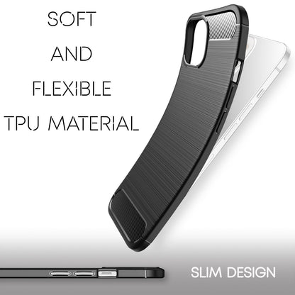 NALIA Carbon Look Case für iPhone 13 Mini, Schwarz Silikon Cover Case TPU Bumper